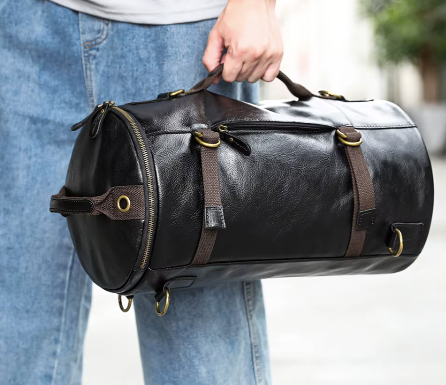 Bolso Barril de Cuero – Compañero de Tus Aventuras Black