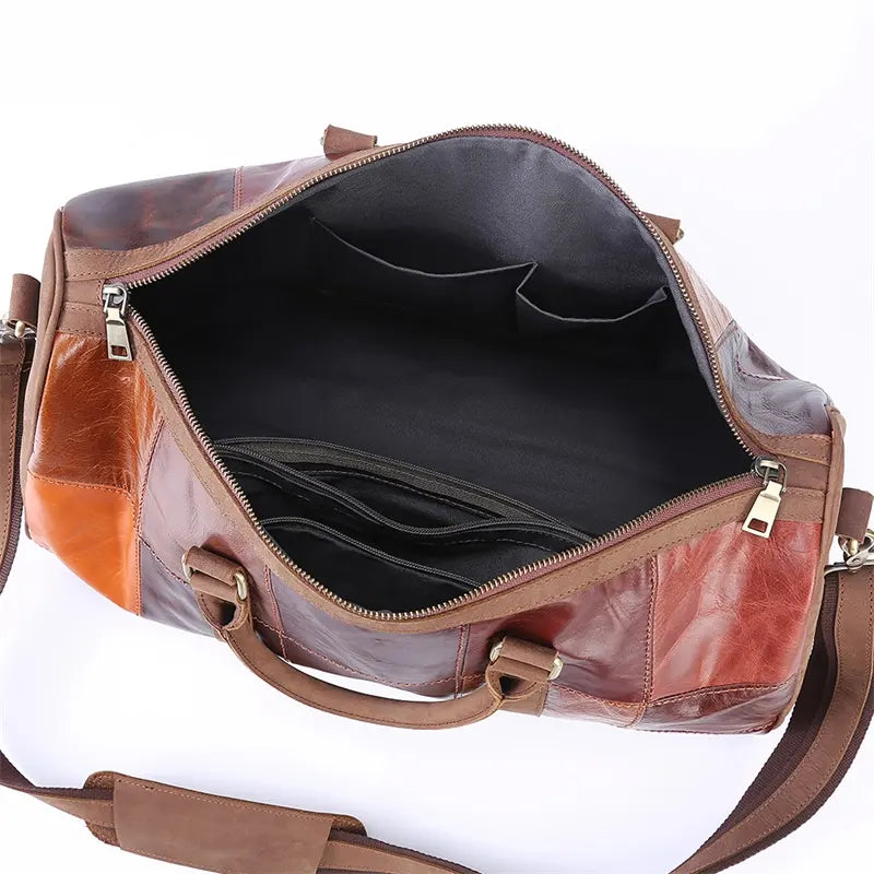 Legado Vintage – Bolso de Viaje Patchwork de Cuero Genuino
