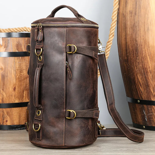 Bolso Barril de Cuero Coffee – Compañera de Tus Aventuras
